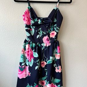 AQUA NAVY FLORAL DRESS NEW XSMALL